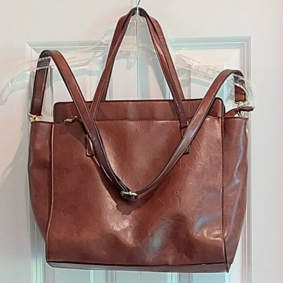 Bueno Brown Vegan Leather Shoulder Purse with Strap & Handles - Picture 1 of 13